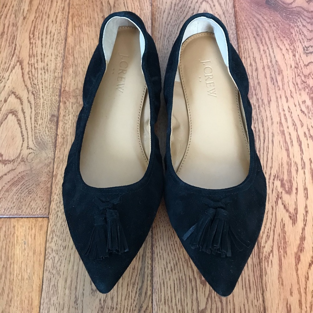 NEW J.Crew Suede Tassel Stretch Flats 6.5 Black